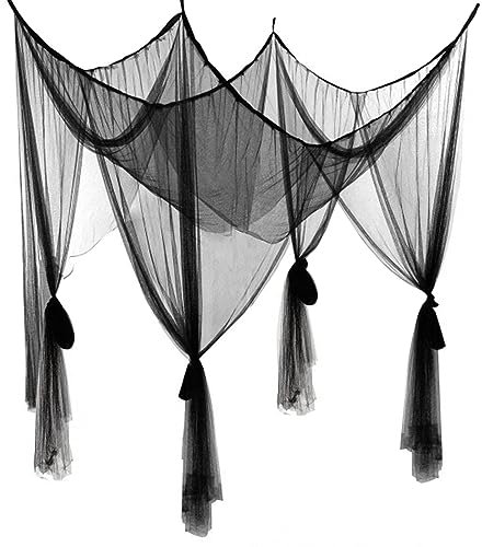 Anmas Box Mosquito Net Bed Canopy for Double Bed - Black Four Corner Post Curtains, Elegant Drape With Hook & Rope, Screen Netting for Full