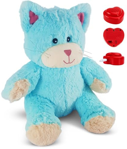 Message in a Cuddle Kuscheltier Katze mit Ihrer gesprochenen Nachricht [Microfon + MP3] | Katze 45cm | Mit Voice Recorder | Deine eigene Stimme | Geschenk - Valentinstag - Geburtstag - Muttertag
