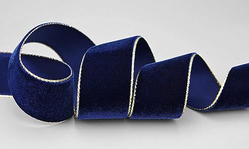3 m x 36 mm Samtband 419G DUNKELBLAU Gold Samt mit Goldkante Velvet Velour Geschenkband Schleifenband elegant Geschenkverpackung Dekoration Weihnachten Band Nähen