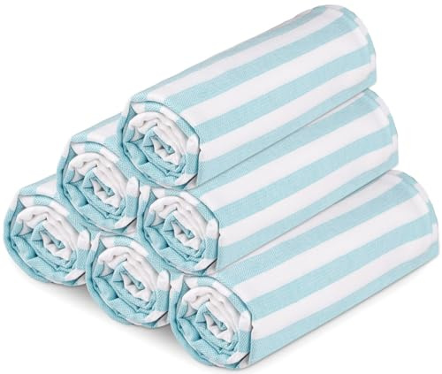 Urban Villa Set of 6 Turkish Beach Towel Oversized 36x72 Absorbent Extra Large | Sand Free Quick Dry Bath Towels | Swim Towel Lightweight Hammam Bath Sheet Camping Spa Towels | Aqua