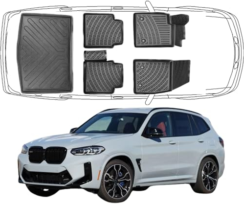Trimak Passgenau 3D Fussmatten & Kofferraumwanne Auto Set Kompatibel mit BMW X3 G01 2017-2024 Benzin & Diesel Auto Zubehör Gummimatten & Kofferraummatte Autos Allwetter Geruchlos rutschfest Schwarz