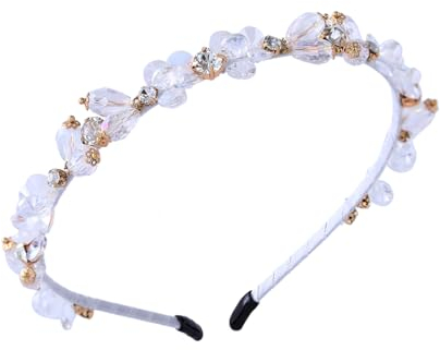 IYOU Glitzernder Strass Haarreif Kristall Weiß Haarbänder Perlen Vintage Party Haarschmuck für Frauen und Mädchen