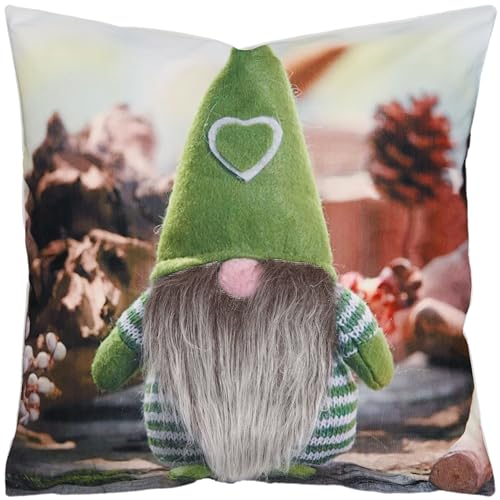 Espamira Kissenhülle Weihnachten 40x40 Wichtel Grün Grau Weihnachtskissen Fellimitat Weihnachtsdekoration Kissen Kissenbezug Stoff Eckig Reißverschluss
