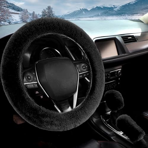 Lenkradbezug Plüsch, shallyong Auto Lenkradbezug, Universal Auto Lenkradhülle Plüsch, Lenkradbezug Warm, Auto Zubehör Winter, 37-39CM, für Die Meisten Autos