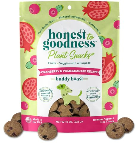 Honest to Goodness Plant Snacks Buddy Boost Cranberry & Pomegranate Recipe Dog Treats, Enriched with Omega 3s & Postbiotics, 8oz