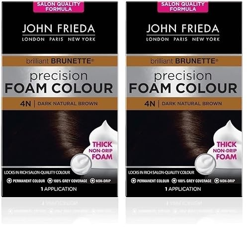John Frieda Precision Foam Colour 4N, Salon-Finish Dark Natural Brown Hair Dye, Dark Brown Permanent Hair Colour, 100% Grey Coverage (Pack of 2)