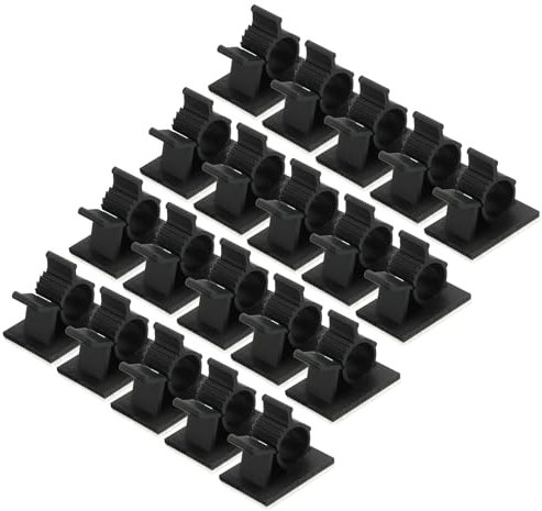 sourcing map 25Pcs Cable Management Clips, 10-13mm Dia Self Adhesive Nylon Wire Holder, Adjustable Organizer Clamp for PC Desk Office, Black