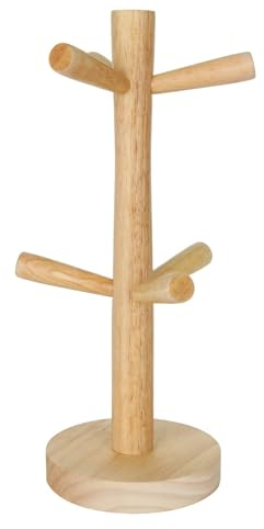ShanBye Porte Tasse,Porte-tasse en Bois Arbre à Tasses Rack Support Porte-gobelets Support de Tasse suspendu 6 Crochets Mug Rack Arbre pour Cuisine Table de Organisateur Tasse de Café, BJ001SB