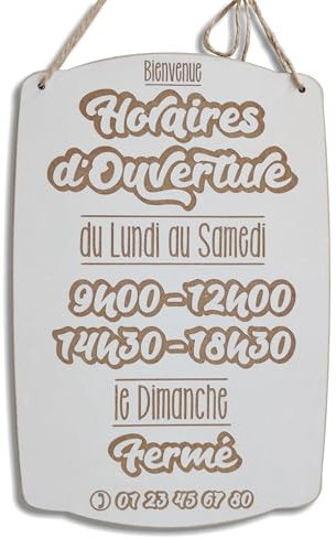 PlaqueMarket | HORAIRES D'OUVERTURE Plaque en Bois Personnalisée Panneau de Porte Magasin Ouvert FERMÉ