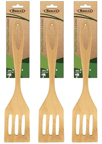 MAURY'S SET 3 UTENSILI DA CUCINA REALIZZATI IN LEGNO NATURALE (PALETTE FORATE)