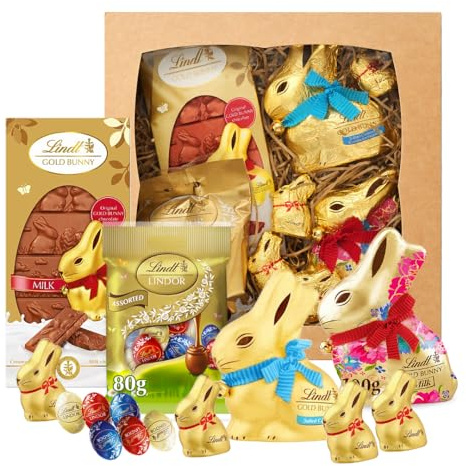 Lindt Easter Chocolate Hamper for Easter Gifts - Irresistibly Smooth 440g Assorted Chocolates Gift Box of Mini Eggs, Bunnies, Chocolate Bar for Egg Hunt, Sweets Gifts for Kids