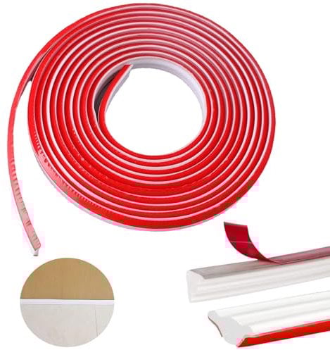 ZOCONE Garniture quadrant en TPE - 7 m - Pour sol stratifié, plinthe, bande autocollante pour plafonds, bordures murales, moulures blanches - Garniture d'angle en plastique pour armoire (12 x 9 mm)