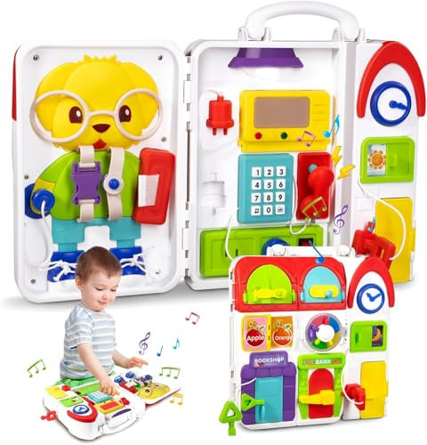 20 in 1 Montessori Busy Board Spielzeug für 1–2 Jahre Kleinkinder Musik/Licht/Farbe/Tastsinn Sensorik Activity Board Lernspielzeug-und-Motorikspielzeug Weihnachts und Geburtstagsspielzeug