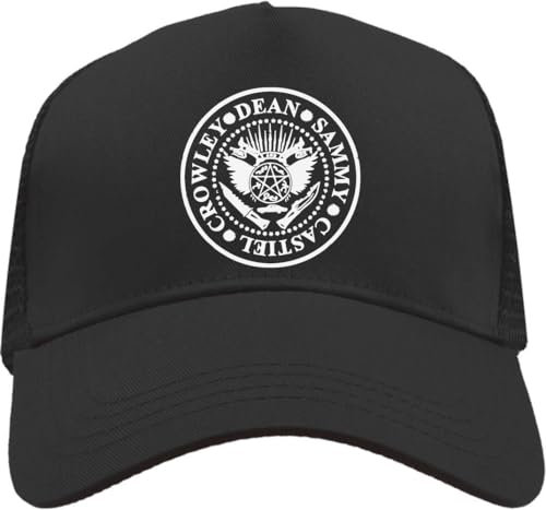 Sam-Dean-Crowley-Castiel Circle Mesh Back Trucker Cap Adjustable Snapback Hat Black, Schwarz , Einheitsgröße