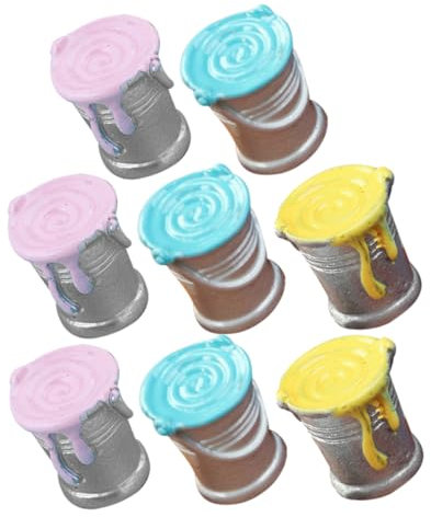 CORHAD 8pcs Simulated Paint Bucket Miniature Outdoor Tools Mini House Paint Bucket Small Paint Pot Figurines Miniature Paint Can Modeling Crafts Small Paint Bucket Models Mini House Prop
