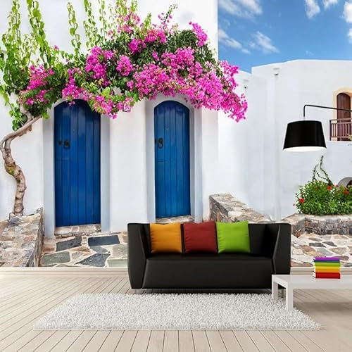 Benutzerdefinierte Jede Größe Mediterranen Stil Fototapete 3D Griechenland Gebäude Wandmalerei Restaurant Café Schlafzimmer Hintergrund Wandbild 300Cm(W)×210Cm(H)