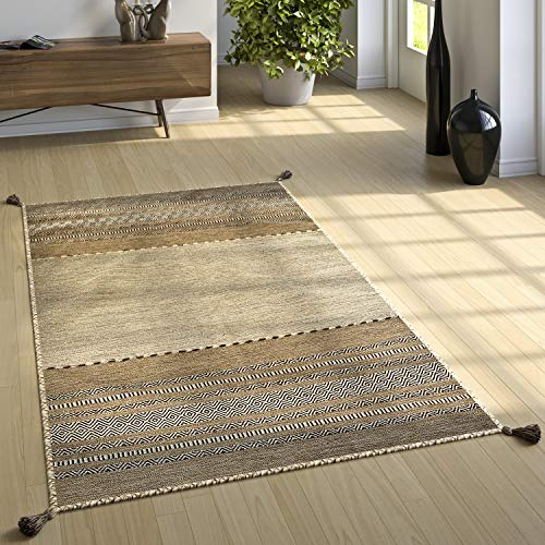 Paco Home Designer Rug, Woven Rug Kilim Hand-Woven 100% Cotton, Modern, Patterned, Beige, Size:120x170 cm
