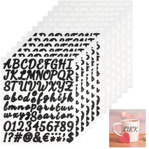 960 Stücke Buchstaben Aufkleber,12 Blätter Selbstklebendes Vinyl Buchstaben Zahlen Kit,Schwarz und Weiß Klebebuchstaben Aufkleber,für Postfach,Schilder,Adressnummer,DIY Scrapbooking,Dekorationskunst