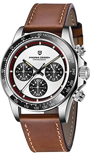Pagani Design Herren Quarzuhr multifunktionaler Chronograph 40MM Edelstahl Synthetik Saphir 100M Wasserdicht Lederband Luxus Sport Uhren