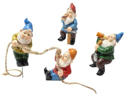 KONTONTY 4pcs Resin Garden Gnome Statue Ornament Set for Bonsai Micro-landscape, Cartoon Gnome Decor for Outdoor Garden Yard Scene