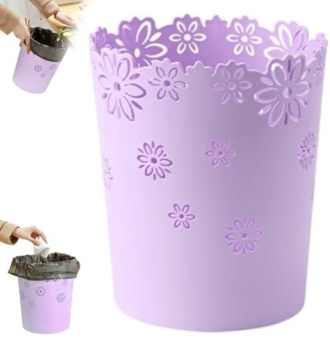 AOpghY Poubelle à Papier, Corbeille à Papier Creuse en Plastique de 6,3 Pouces, Poubelle Ronde en Dentelle de Fleurs pour Chambre à Coucher, Salle de Bain et Bureau S Violet Poubelle à Papier