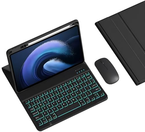 Custodia con Tastiera per Redmi Pad PRO 12,1 Pollici, Tastiera Bluetooth Wireless Rimovibile Retroilluminata A 7 Colori con Portapenne Integrato, Mouse per Tablet,Nero