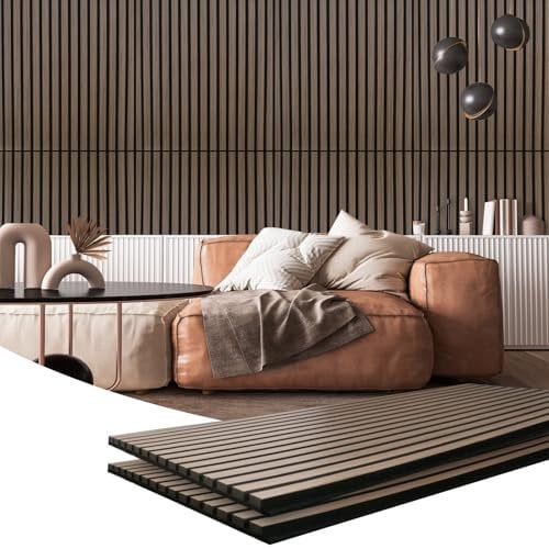 SK Studio Wood Panels for Wall and Ceiling, 47.2 x 23.6 Inch Walnut Acoustic Panels Soundproof Wood Slat Wall Panel for Homes, Offices, Studios, 2 Pack