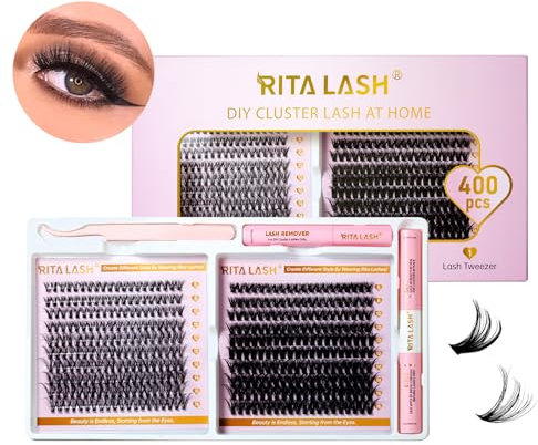 RITALASH Lash Extension Kit 400Pcs,DIY Individual Lashes Clusters Kit,Lash Bond And Seal,Lash Remover For Eyelashes Extensions (30D+50D Cluster Kit)