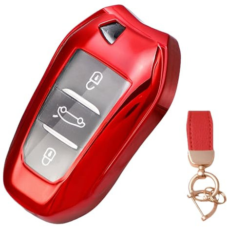 NEUHOO Accessoire de voiture pour Peugeot 308 T9 SW GT 2013-2021 - Coque de clé et porte-clés - En silicone - Rouge