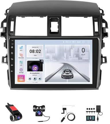 BOJONTN 9 Zoll Android 14 Touchscreen Bildschirm Autoradio 2 Din für Toyota Corolla E140/E150 2006-2013 mit Kabellosem Carplay Bluetooth GPS Navi Lenkradsteuerung Rückfahrkamera(F1 (2+32G))