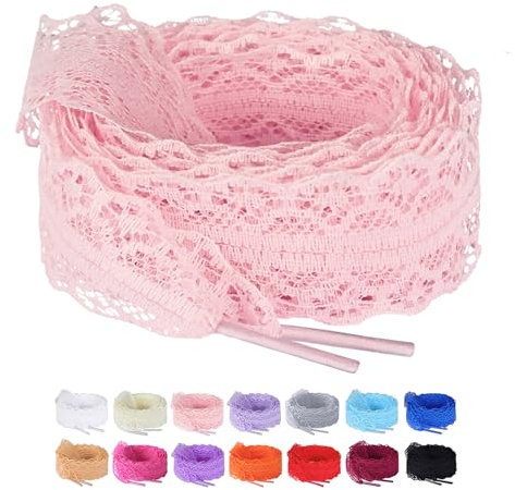 Olukssck 2 Paires de Lacets Chaussures en Dentelle pour Baskets, 3CM de Largeur, Lacets Plats pour Femmes Filles, Rose, 100cm
