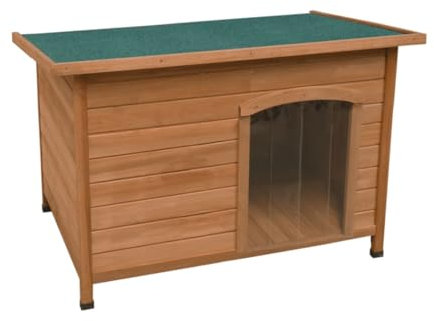 Wooden Dog Kennel Medium Pet House Shelter Animal Hut 70 H x 103 W x 66cm D Outdoor Indoor Hinged Open Top 5cm Raised Base Removable Floor Door Flaps Weatherproof Fir Wood Easy Clean Slanted Roof