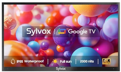 SYLVOX TV Resistente a la Intemperie 43 Pulgadas | 4K UHD, 2000 Nits | Google TV, Dolby Atmos | IP55 Resistente al Agua para Jardín, Terraza & Piscina | Pool Pro 2.0