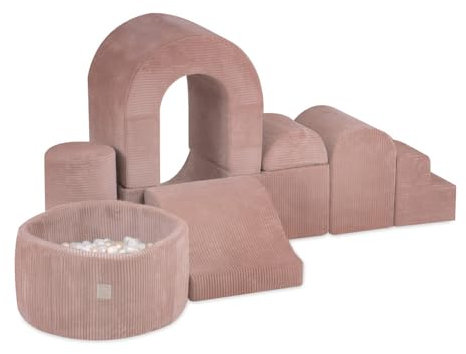 MISIOO Cadre d'escalade d'intérieur et piscine à balles pour bébé, avec 150 balles, Aire de jeux souple avec 8 blocs de construction en mousse, aventure parfaite pour chambre d'enfant, matériau