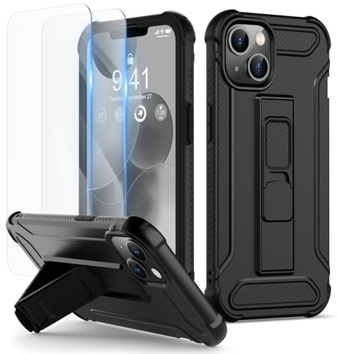 ORETECH for iPhone 13 Case, Built-in Kickstand Phone Holder - Black