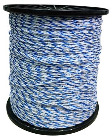 Farm Electric Fence Wire, High-Conductivity 1030m Rope with 6 Strand Polywire, Weatherproof & Durable for Agricultural, Electric Fence Rope for Farms Livestock Cattle Sheep Horse Crop Use