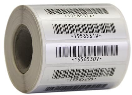 Etichette Adesive con Codice a Barre Barcode, 200 pz 58 x 13 mm, Poliestere Lucido, Numerate Progressivamente, per Inventario magazzino o beni.