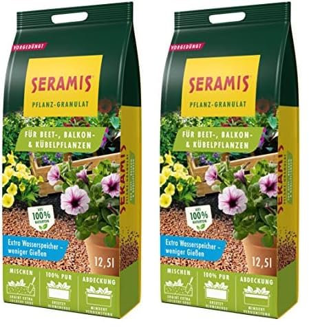 Seramis Pflanz-Granulat für Beet-, Balkon- & Kübelpflanzen, 12,5 l – Tongranulat, Pflanzenerde Ersatz zur Wasser- und Nährstoffspeicherung, Nicht Zutreffend (Packung mit 2)