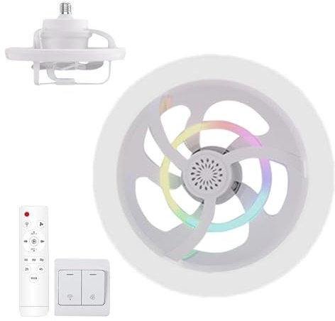 ETUCYNG Ventilador de bombillas con ventiladores remotos de techo con luces - Luz de ventilador de enchufe de 50W con control remoto | Ajustable de 3 velocidades, 16 colores de iluminación, soplador