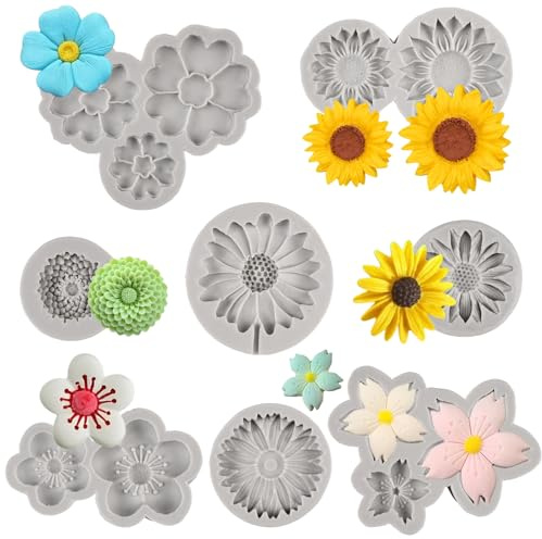 Pack of 8 Chrysanthemum Flower Silicone Moulds, Large, Silicone Moulds, Flowers, Flower Mould, Silicone, Fondant Silicone Moulds, Flower Mould, for Cake Decoration, Sweets, Chocolate, Handmade