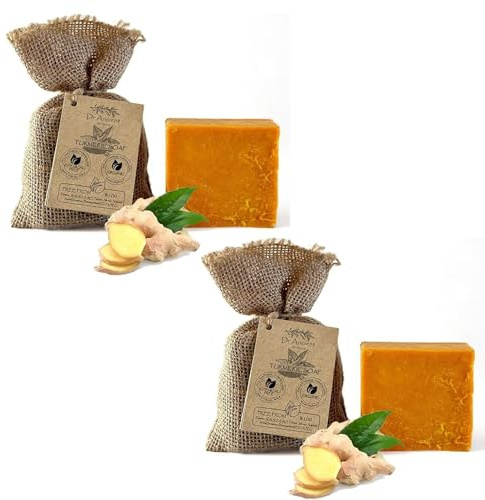 Dr.Ancient Turmeric Soap Bar Organic Natural Vegan Traditional Handmade Antique - Anti Ageing Skin Lightener, Even Skin Tone - Absolutely No Chemicals! Pure Natural Soap! (Pack of 2)