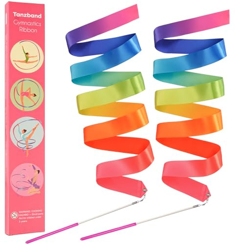 Yeavinfser Gymnastics Ribbon 2 PCS, Colorful Dance Band with Stick for Kids | Perfect for School Play & Home Fun, Vibrant Rainbow Streamers Ideal for Girls' Birthday Parties, Easter Gifts