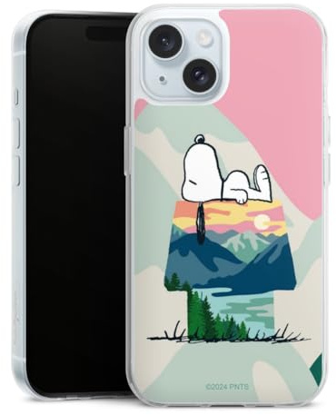 Silikon Hülle kompatibel mit Apple iPhone 15 Case transparent Handyhülle Peanuts Snoopy Offizielles Lizenzprodukt