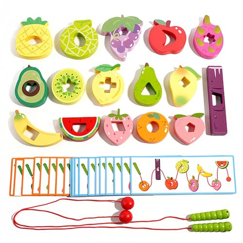 Sudadera Montessori Threading Toys for Toddler,Fine Motor Skills Toys with Wooden Beads,Greedy Caterpillar Stringing Game for Toddlers Learning,Educational Toys for 3 Year Old Boys&Girls (A)