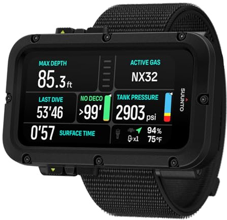 SUUNTO Nautic Tauchcomputer mit elastischem Textilband, hellem AMOLED-Display, integrierter LED-Taschenlampe, bis zu 120H, GPS & Unterwasser-Routenverfolgung, kabelloser Tankdruckmonitor