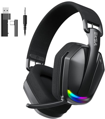EKSA Wireless Gaming Headsets for PC, PS5/PS4, Switch, Mac, 2.4GHz & Bluetooth 5.4 Gaming Headsets with Noise Cancelling, 169g Lightweight, Type-C, RGB, 35H Battery, Over Ear Headsets