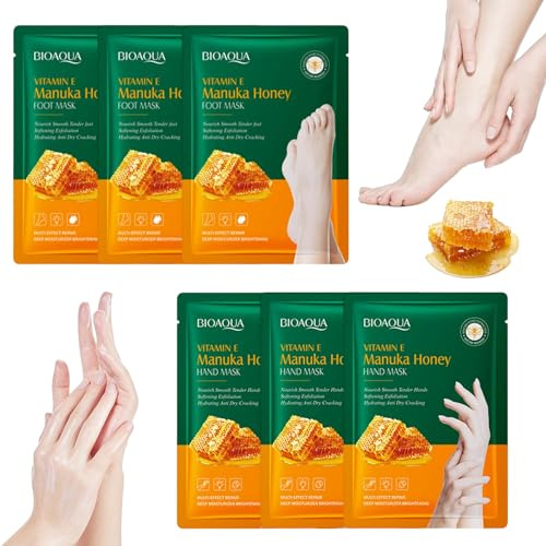 Lot de 6 Masque Main et Masque Pied,Miel Masque Exfoliant Pied | Masque Soin Pied,pour Sèche et Craquelée,Masque Nourrissant