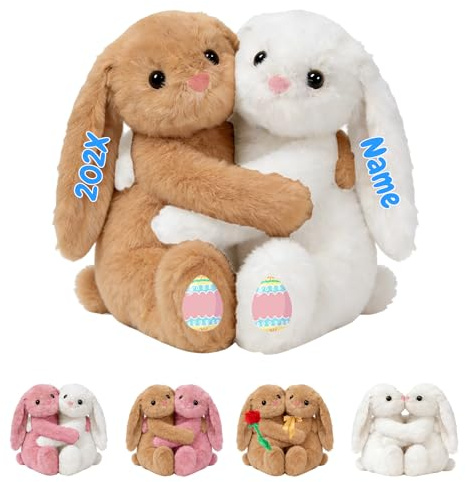 DRAJOIN Personalisierter Kuschelnd Hasen Plüsch Mit Text Und Foto, Individuelles Plüschtier Spielzeug Als Personalisierte Geschenke Für Erwachsene Kinder Zu Ostern Und Weihnachten 2 Stück, 25cm