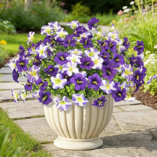 YMIFEEY 8 Bündel künstliche Balkonpflanzen Kunstblumen wie Echt Kunstpflanze Outdoor Wetterfest Balkon Fake Blumen Pflanzen Seidenblumen für Draußen Terrassen Blumenkasten Fensterbank Innen (Lila)