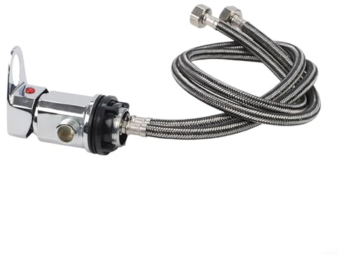 Winlaovate RV-Dusch-Mischventil G1/2 mit Push-in-Endrohrauslass, Zinklegierung für Wohnwagen, Wasser-Mischbatterie für Wohnmobil, Boot, Wohnmobil, manuelle Temperaturregelung, schwarz